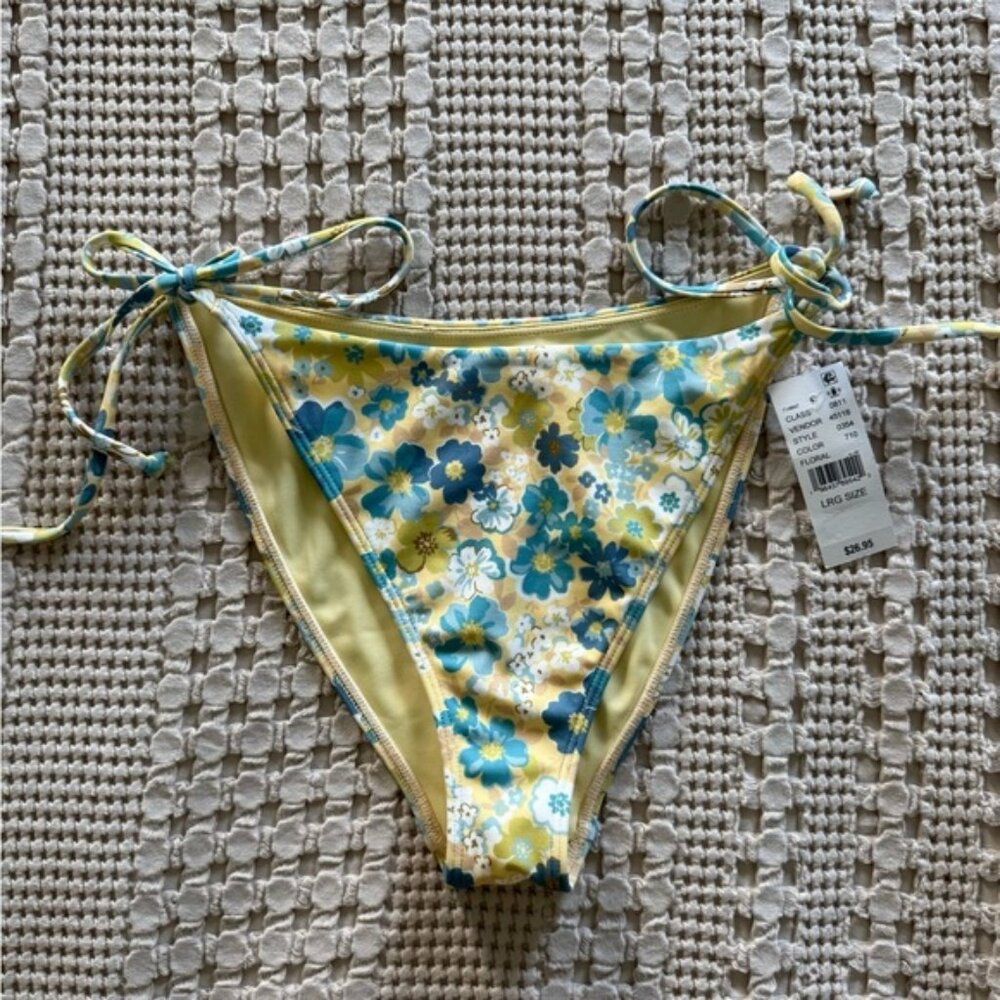 NEW PacSun Yellow and Blue Side-Tie Floral Bikini Bottom Size L